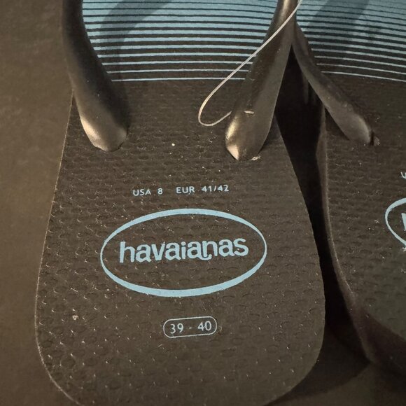 Havaianas Top Basic Black & Blue Flip Flop Sandals, Size 8 NWOB - Picture 3 of 3